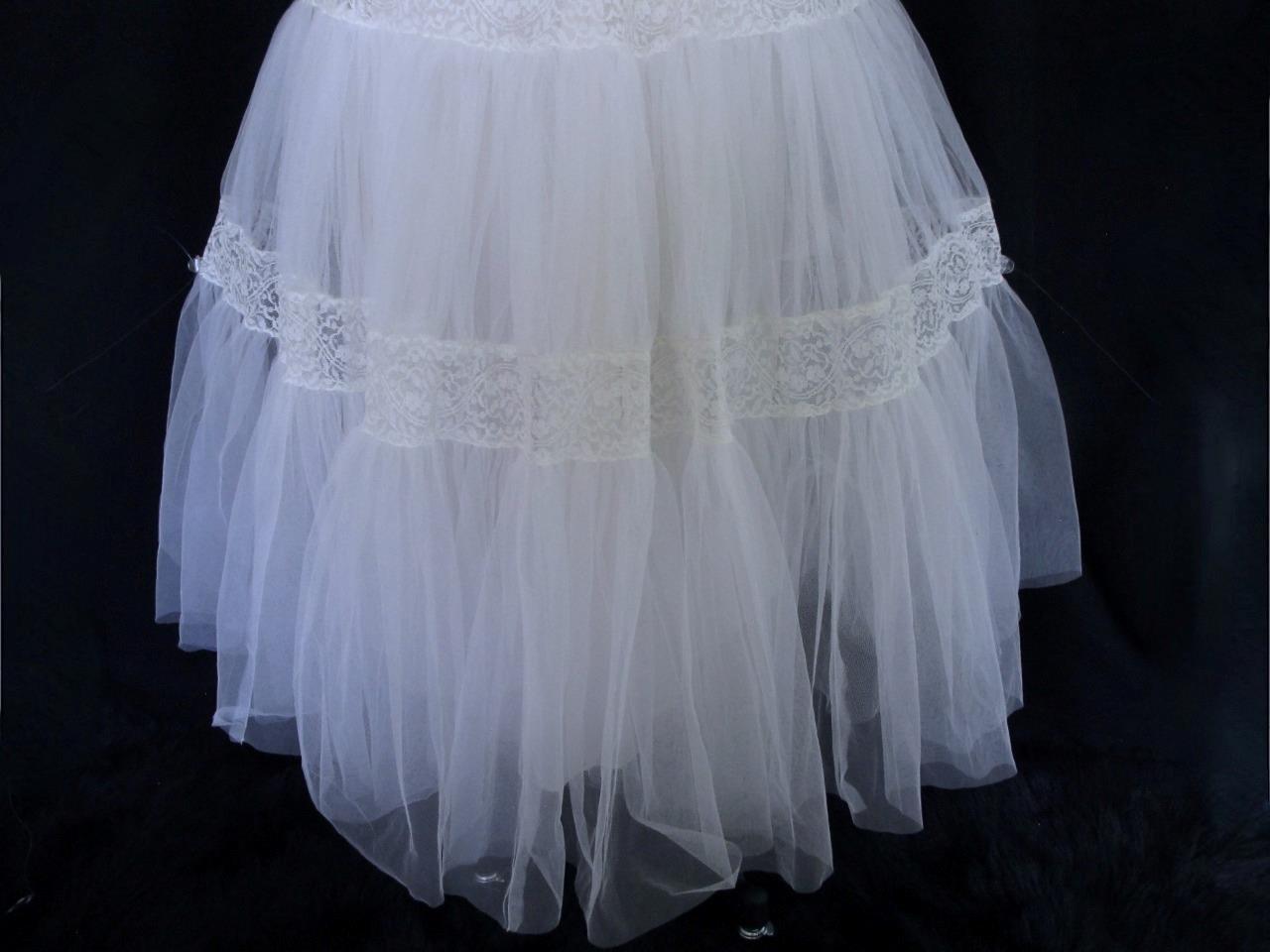 Vintage 50s Emma Domb White Tulle & Lace 2pc Wedding or Prom Dress Tiered Ruffle