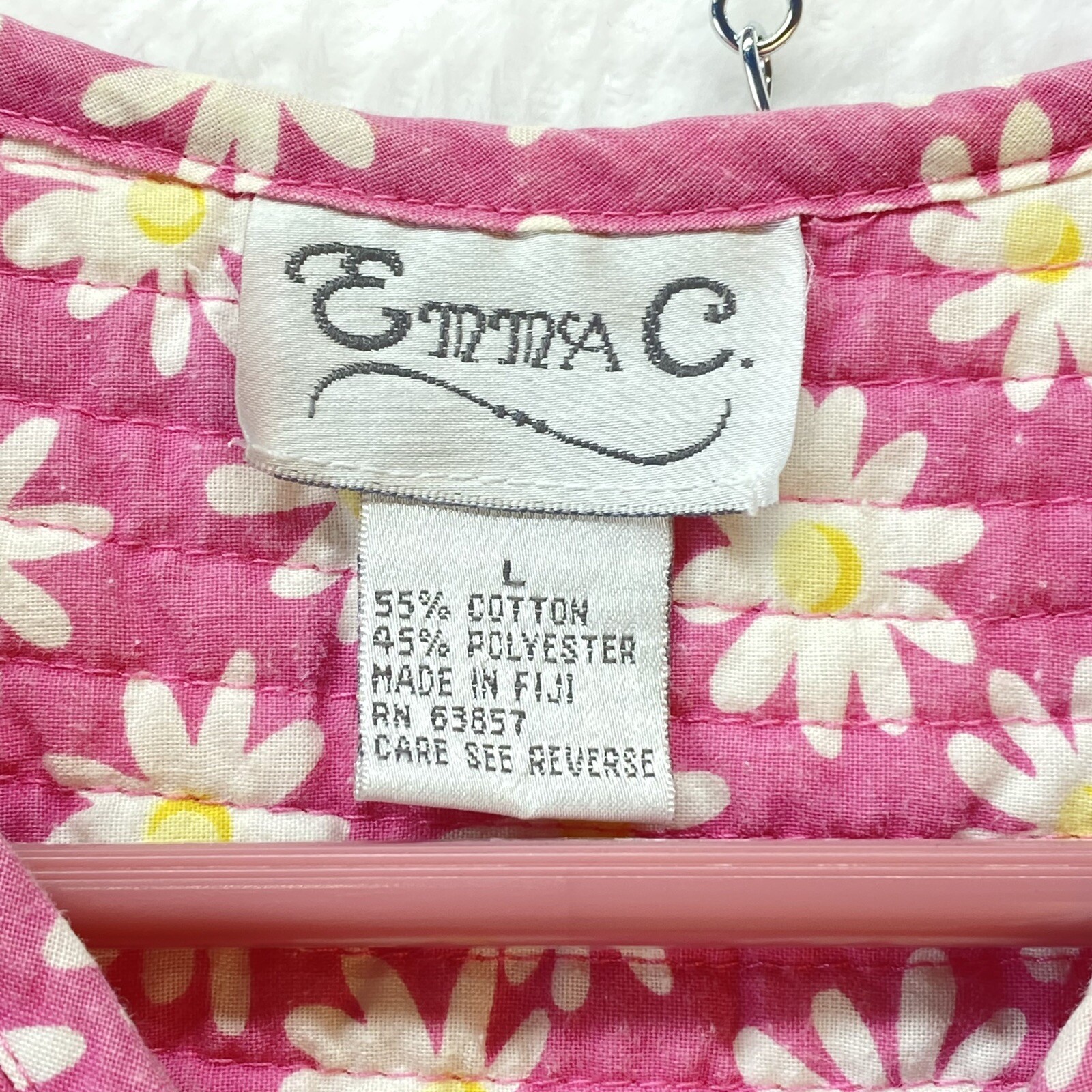 Vintage Emma C House Robe/Duster in Pink Floral Snap Front w/2 pockets LG