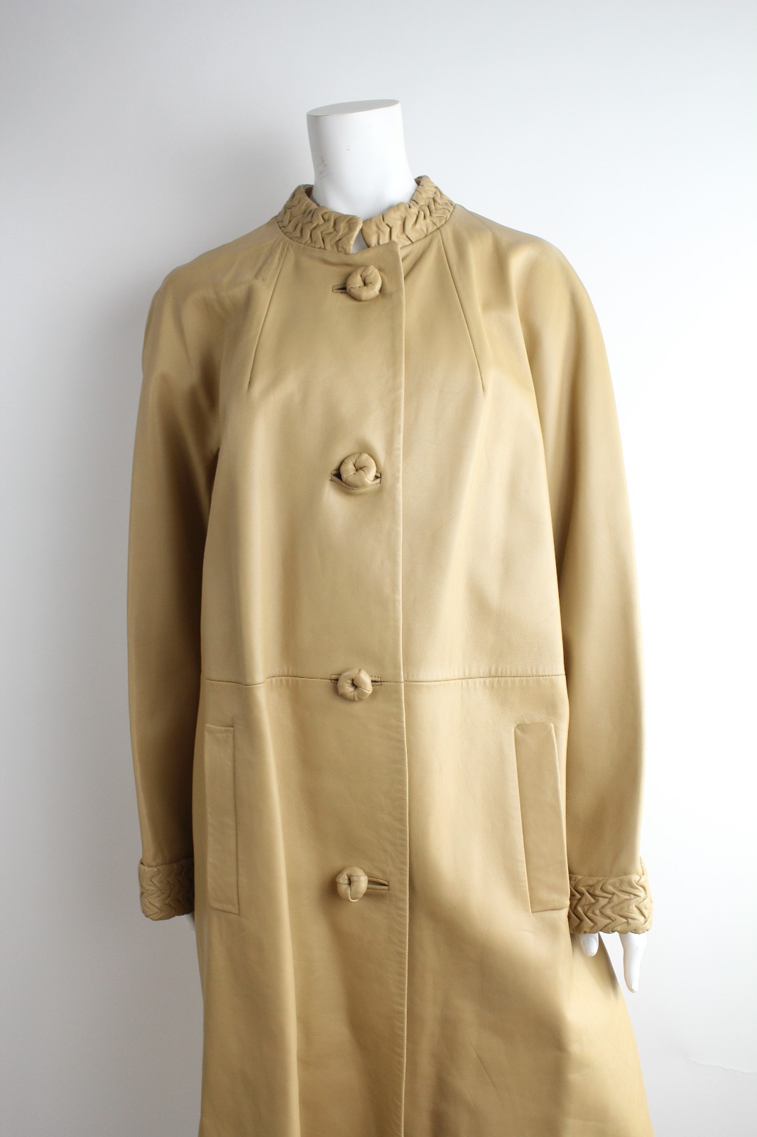 VTG 60s Ledaspain by Gropper Leather Coat Leather Overcoat Banded Collar Minimal