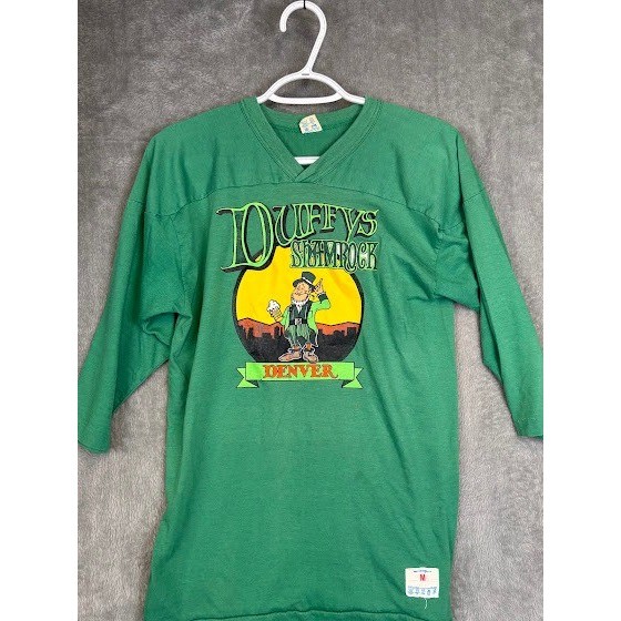 Vintage Champion Duffys Shamrock Denver Jersey Shirt Green 3/4 Sleeve Mens M
