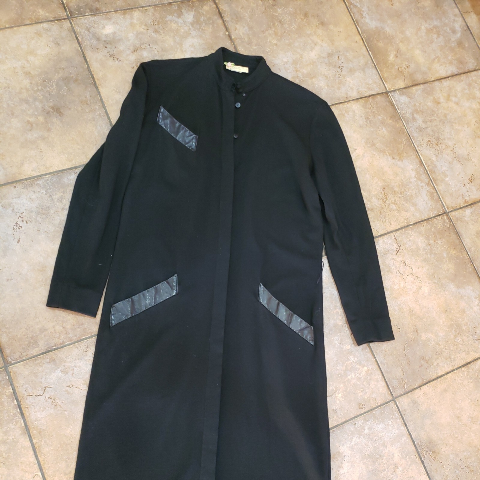 Vintage 70s Bonnie Strauss sz.4 100% Wool Dress leather accent pockets un collar