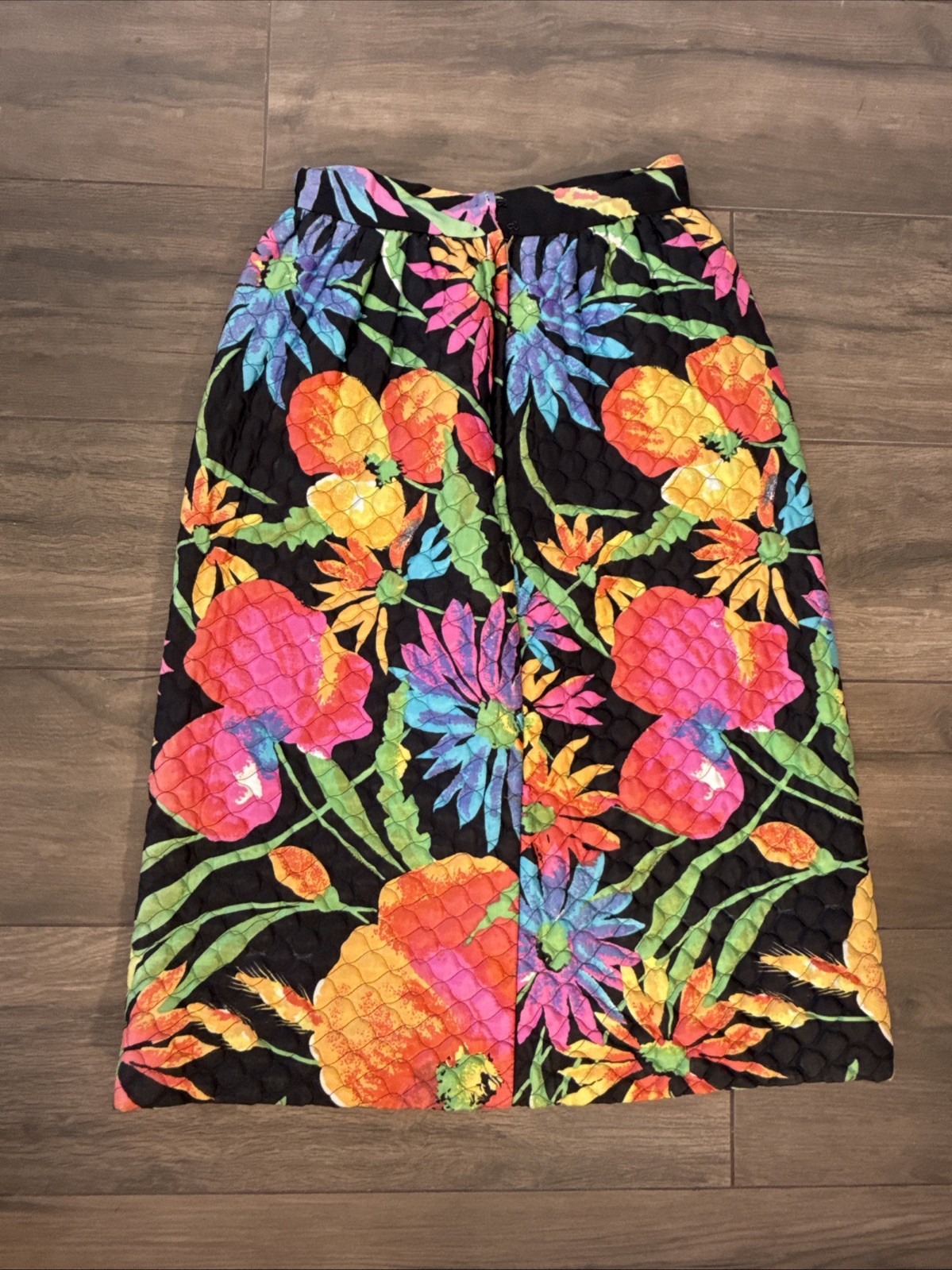 Vintage 1960s Womens Long Quilted Skirt Neon Flower Power Bonwit Teller XXS XS