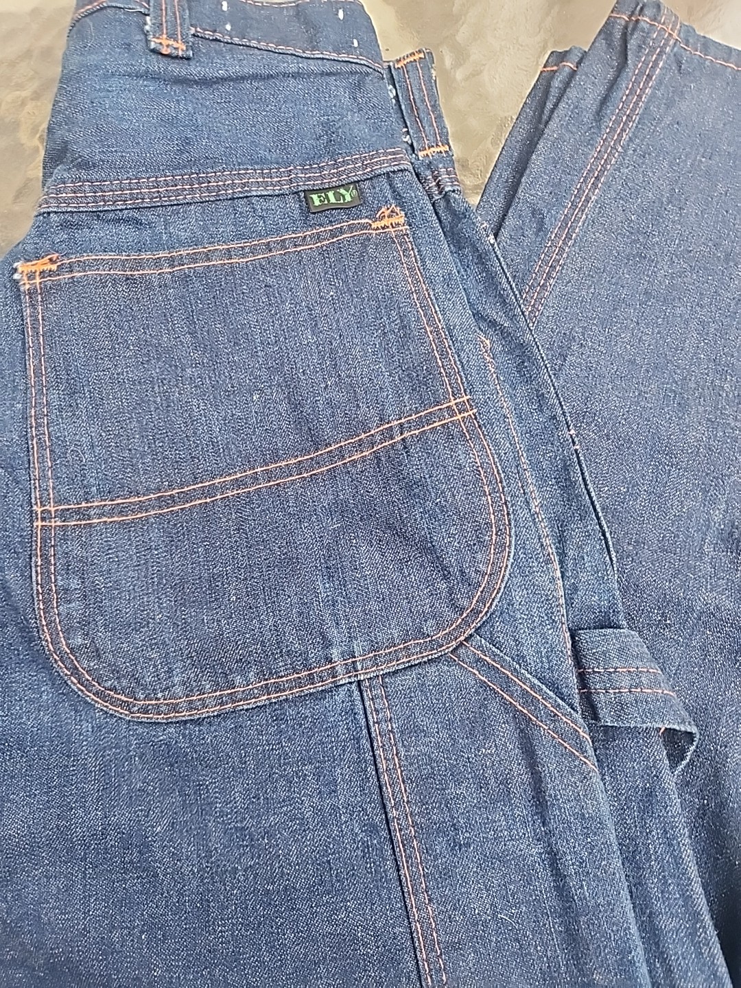 Vintage 70s Ely Denim Jeans Carpenter Dungaree Pants size 24×32 Dark Nwot