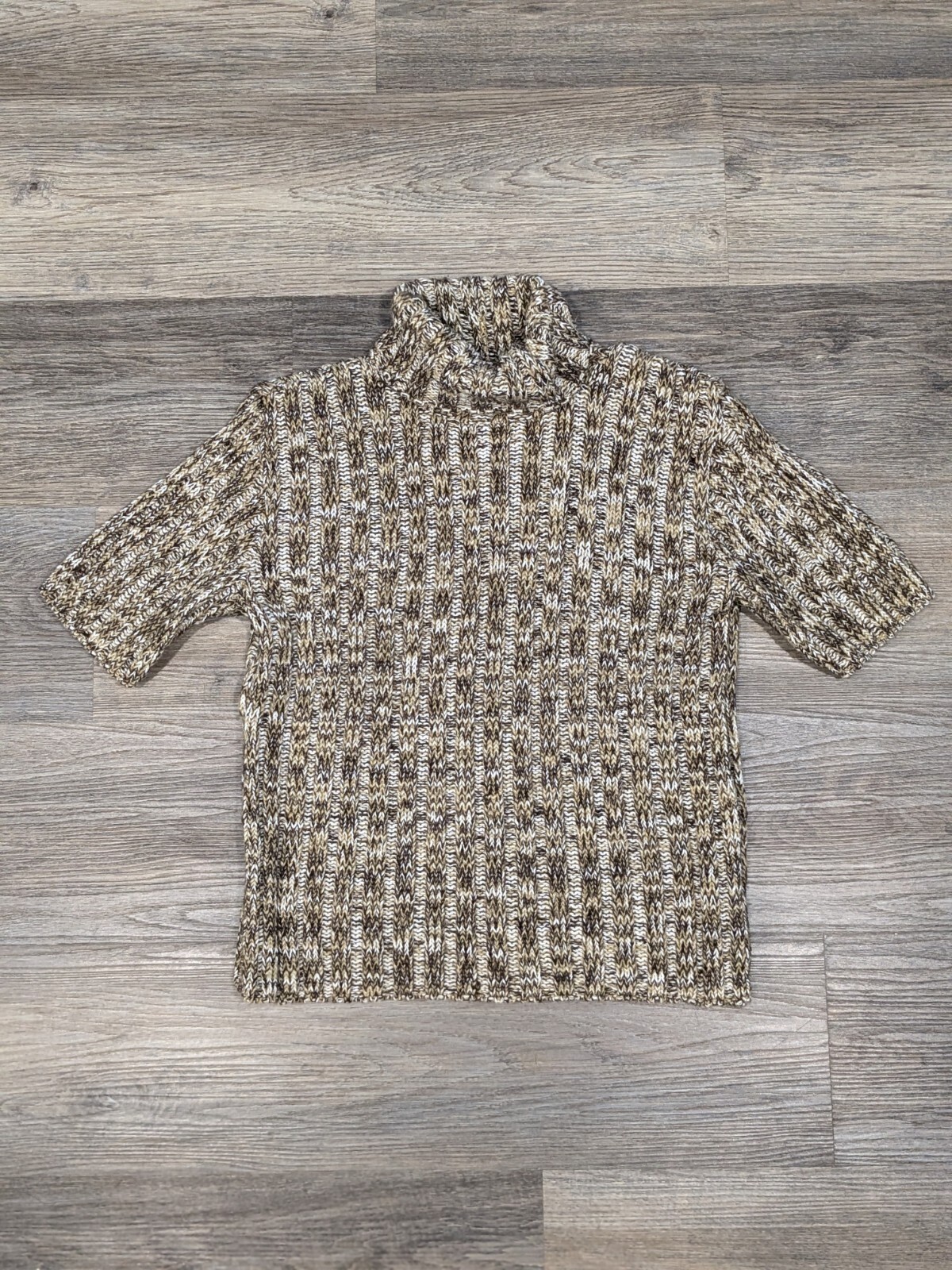 VTG I.N. Studio Turtleneck Knit Sweater Short Sleeve Brown Tan Neutral Women’s L
