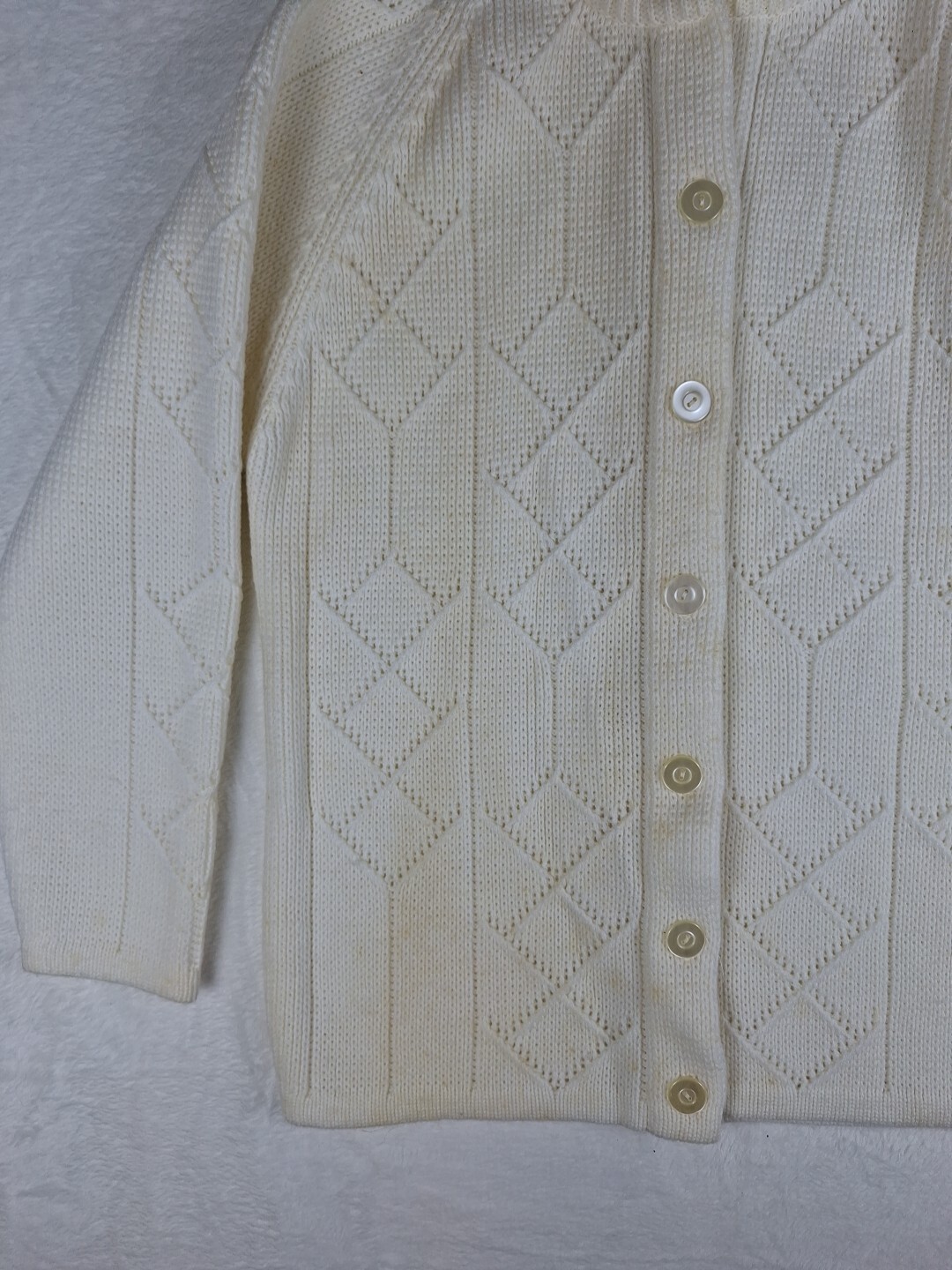 Vintage 60s Sears Womens Cardigan Button Up Sweater Knit Acrylic White Size 38