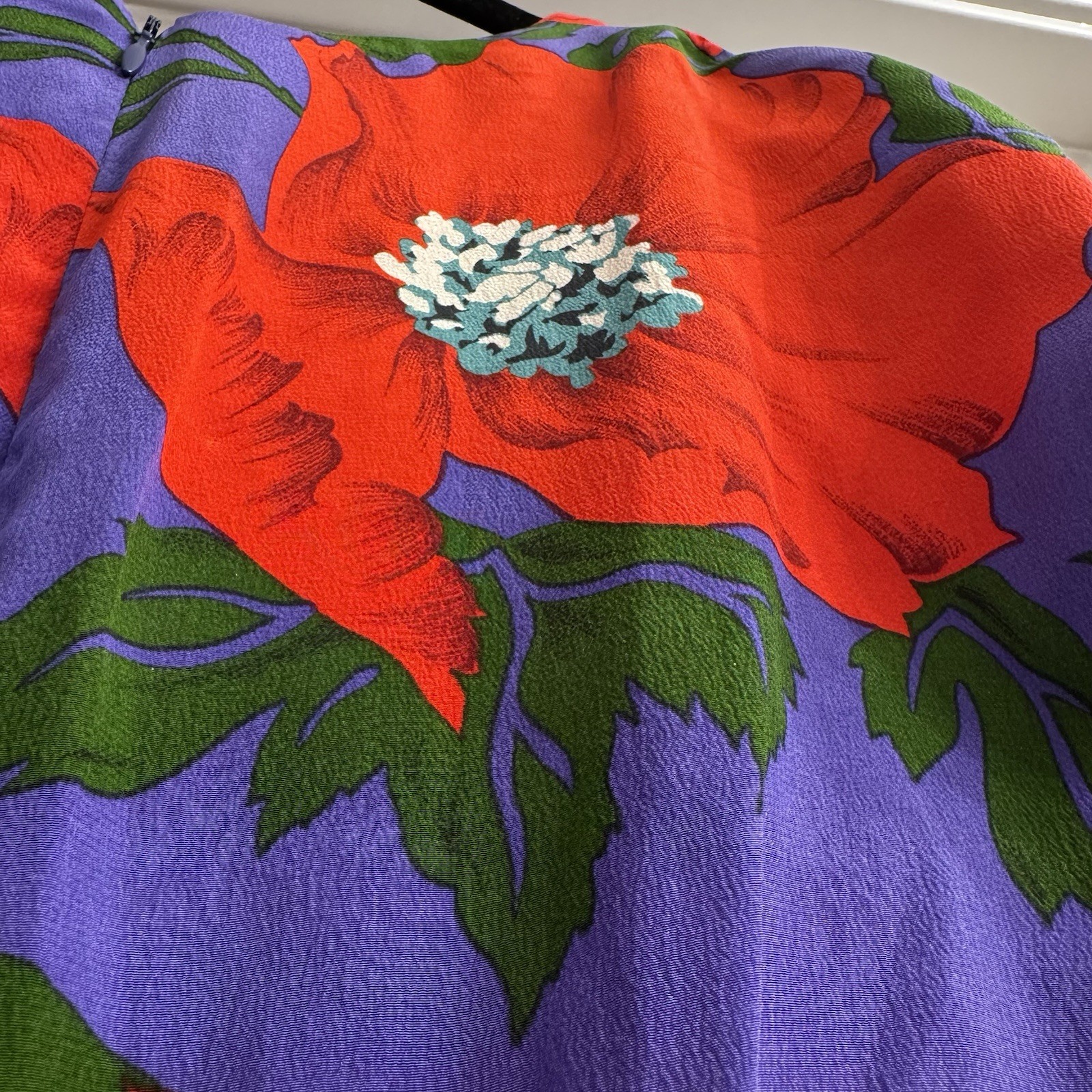 Vintage 80s Liz Claiborne 100% Silk Floral Dress Red Purple Midi 4 Shoulder Pads