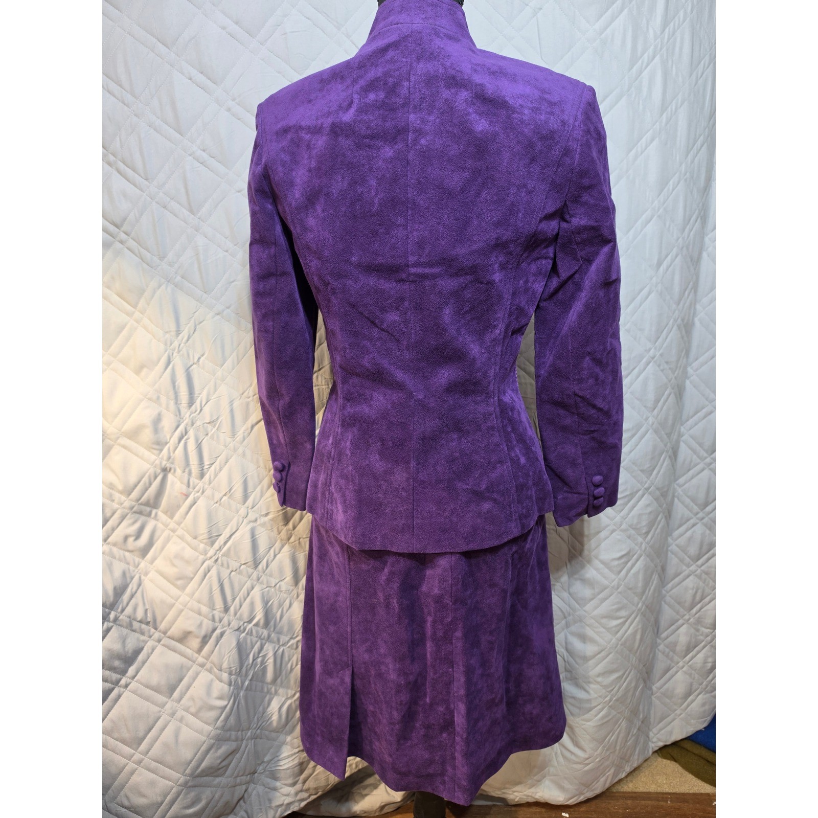Roth-Le Cover Ultra Suede Skirt Suit Purple Mandarin Collar Jacket Set Womens 6