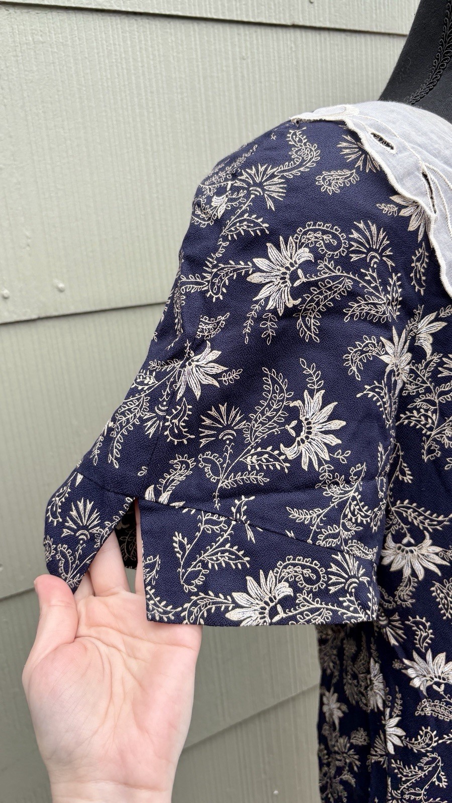 vtg Karon Crosby 80s Western Prairie Floral Lace Bib Button Down Peasant Dress