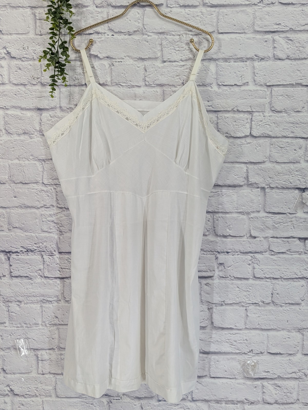 SZ 52! SEMI SHEER!😍Vntg Stoneswear Full Dress Slip Nightgown Poly Cotton Lace