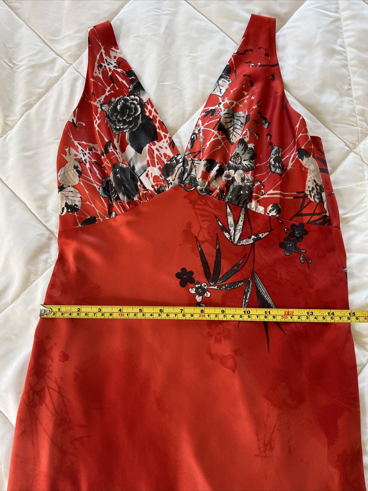 Vintage Deep V-neck Sleeveless Lingerie Inspired Floral Orange Maxi Dress S/M