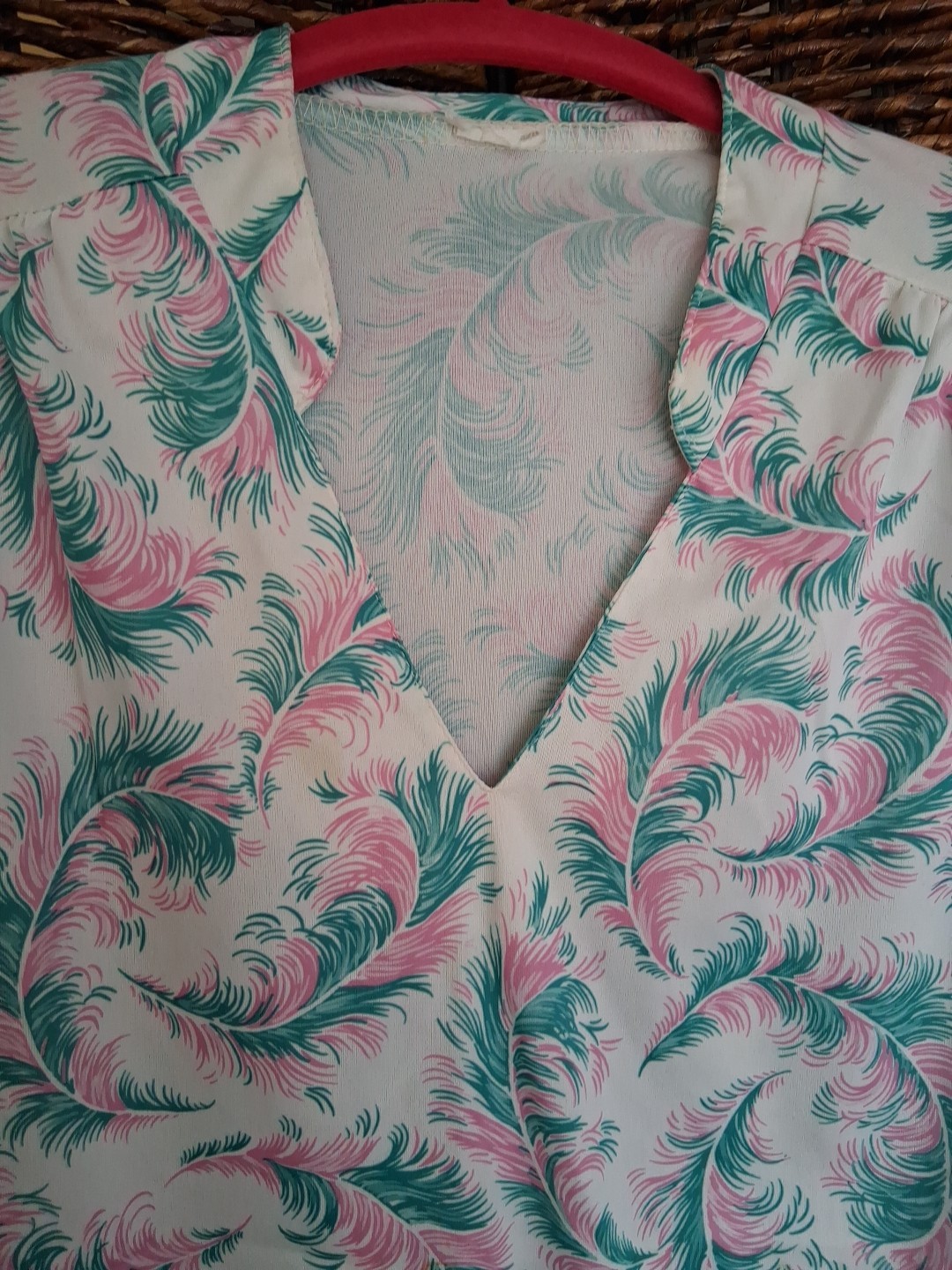 Vintage 70s Blue And Pink Paisley Feathers Med? Retro Disco Groovy Mod Unbrand