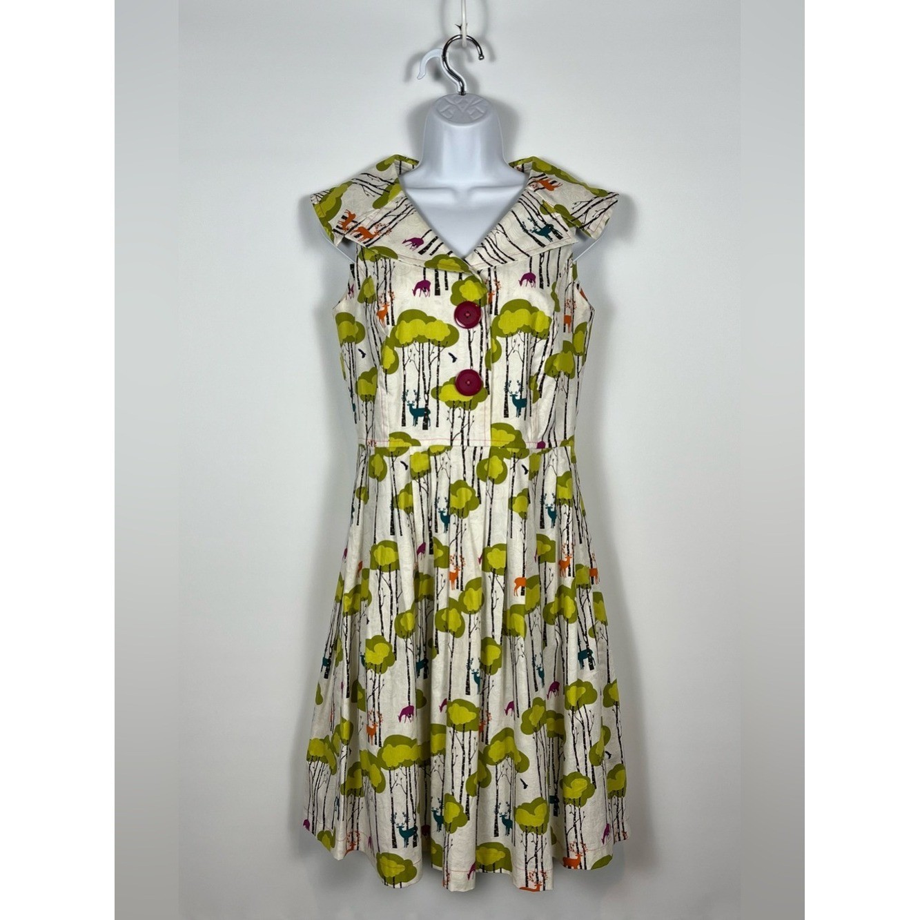 Beebop & Wally Nyc Gladys Cotton Dress Blue Deer” Print Size Small NWOT