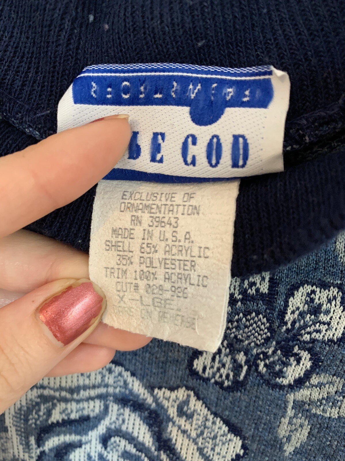 Vintage 80s made in usa paper tag Cape Cod Sportswear Blue Floral Sweater