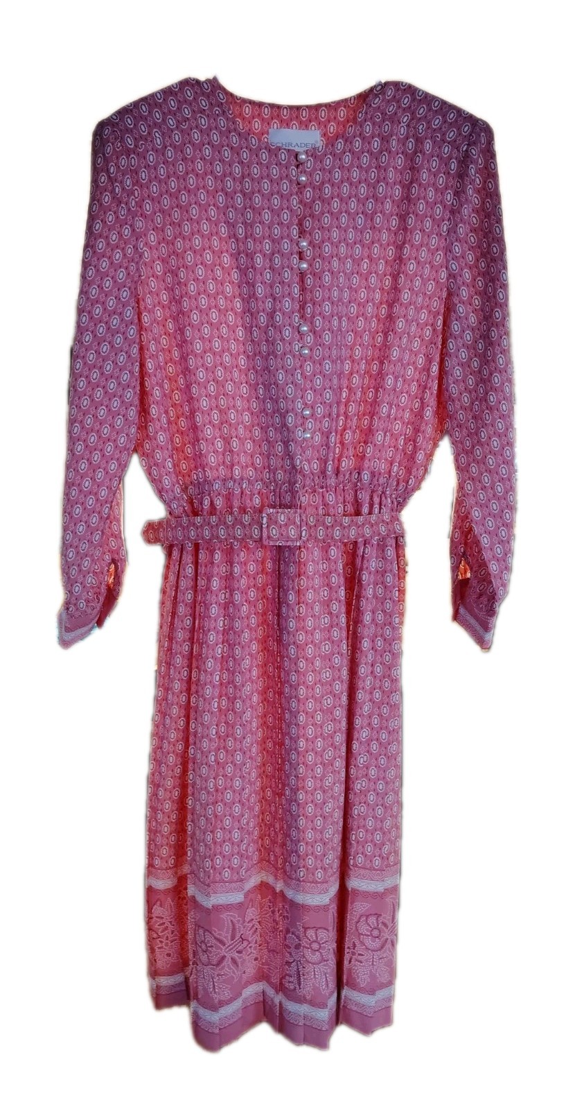 Vintage Schrader Dress Petite Midi Pleated 80s Secretary Size 14p