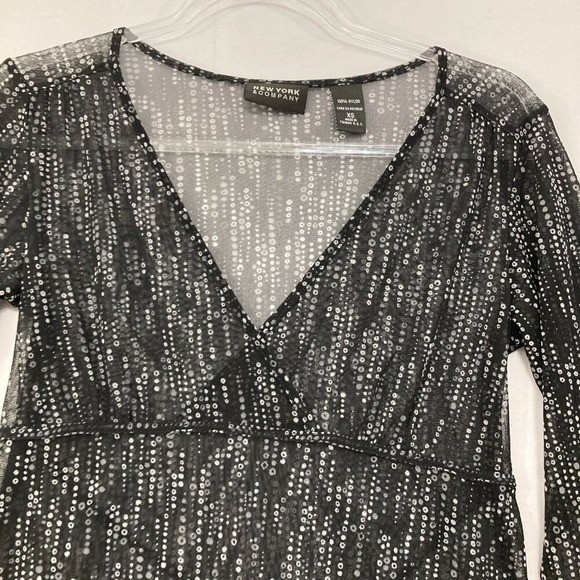 Vintage New York & Company size XS Black White Polka Dot Mesh Baby Doll Top