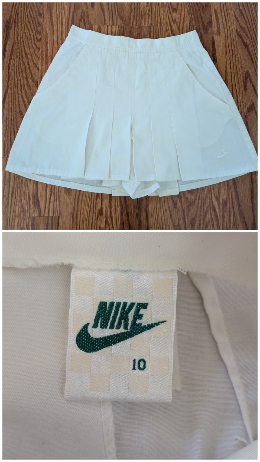 Vintage 80s NIKE white pleated tennis skirt skort embroidered logo shorts 90s