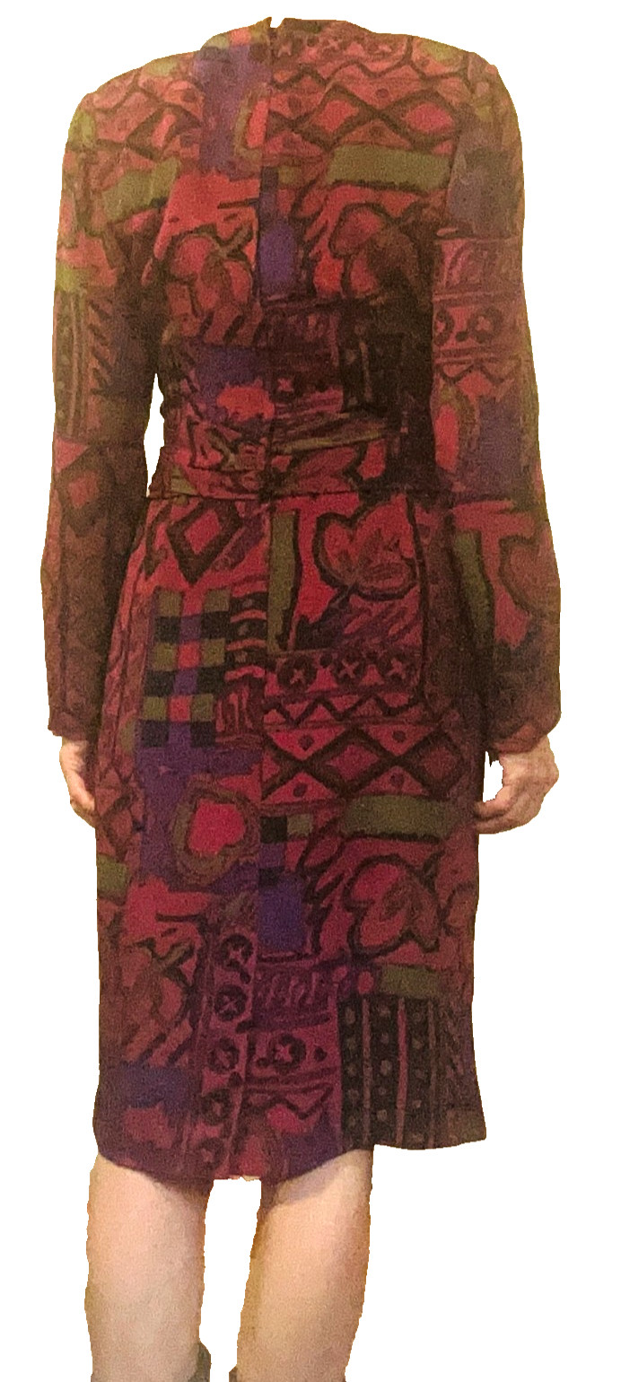 VTG Gillian Silk Dress 80’s Rose Purple Long Sleeve Shoulder Pads, 6 runs small