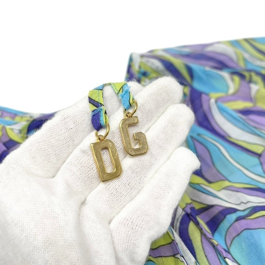 DOLCE&GABBANA Vintage D&G Logo Tunic Dress Top Multicolor Blue Green Cotton