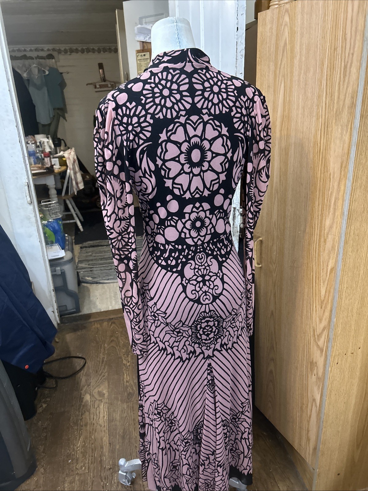 Gorgeous Vintage Vivienne Tam Nylon Mesh Black & Pink Floral Dress Size 1