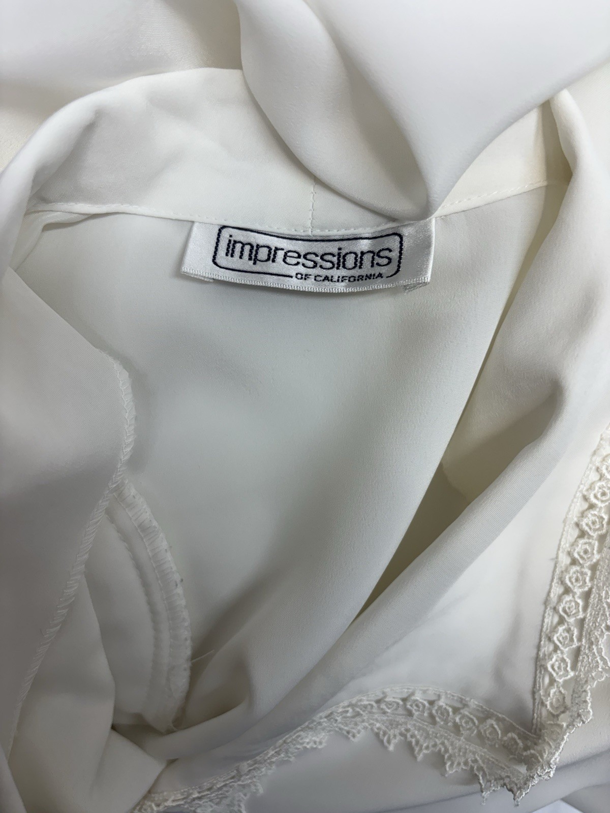 VTG Impressions Of Cali Women SZ 14 Button Up Long Sleeve Top Ivory Lace Detail