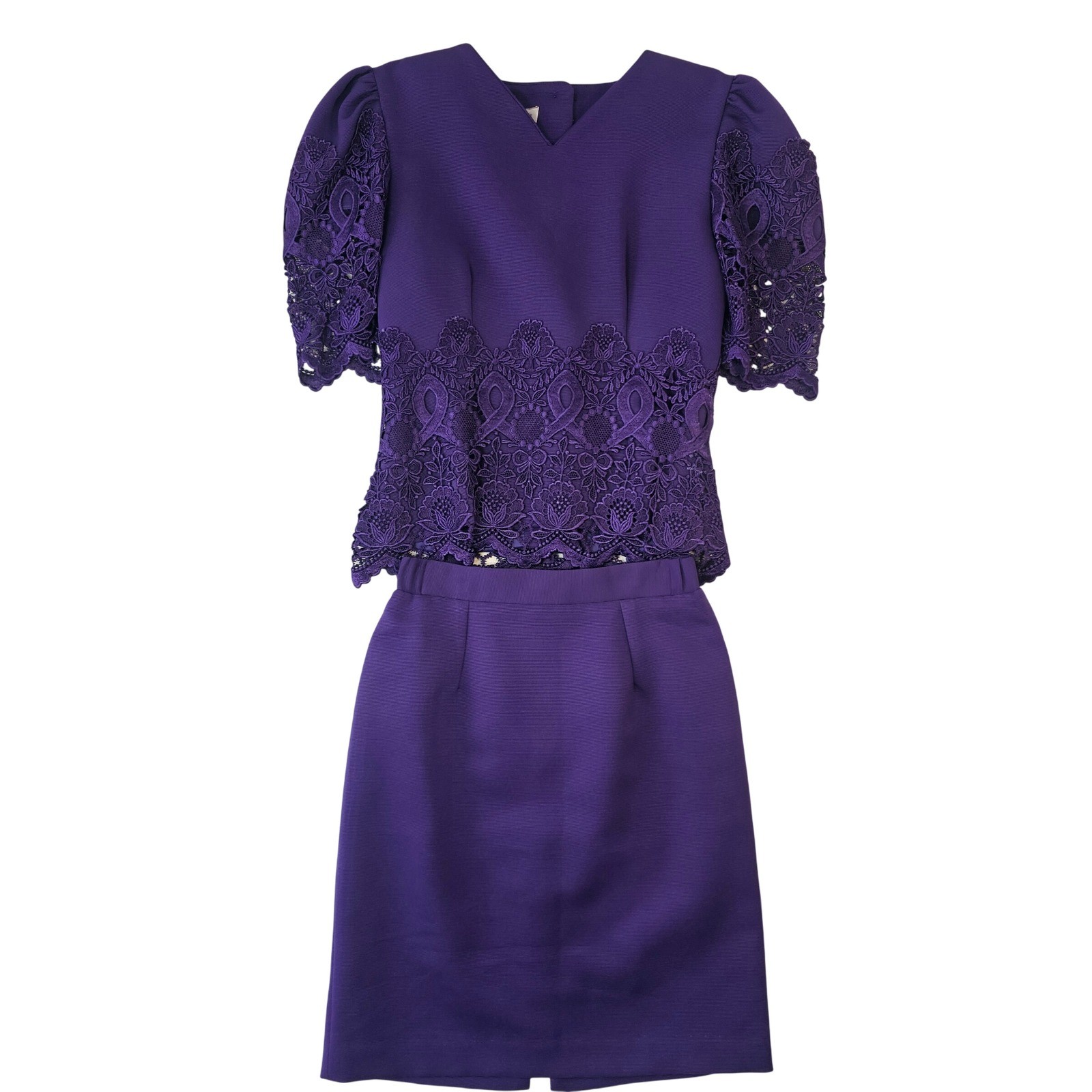 Digna Yero Vintage Purple 2 Piece Skirt Set Lace Top Mini Skirt Made in USA 10