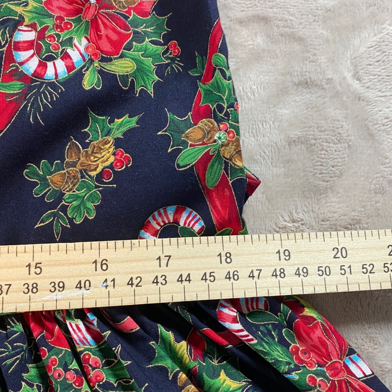 Vintage Dogwood Lane Christmas Dress Womens Medium Navy Blue Novelty Button Midi
