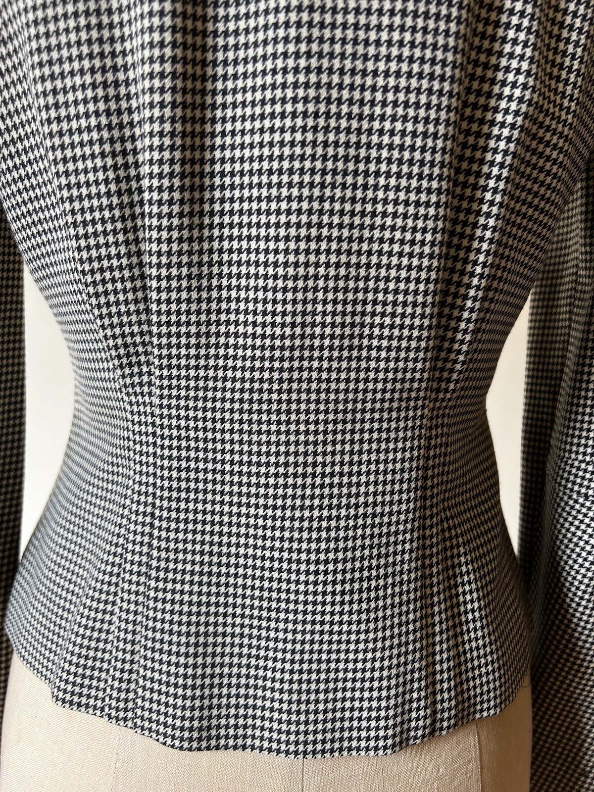 Vintage Norma Kamali 80’s Women’s Jacket Blazer Black White Houndstooth Velvet