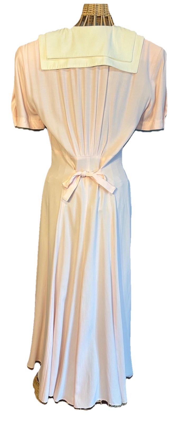 Vtg Karen Alexander 8 Pink Sailor Collar Maxi Dress Bows Button up Cottagecore