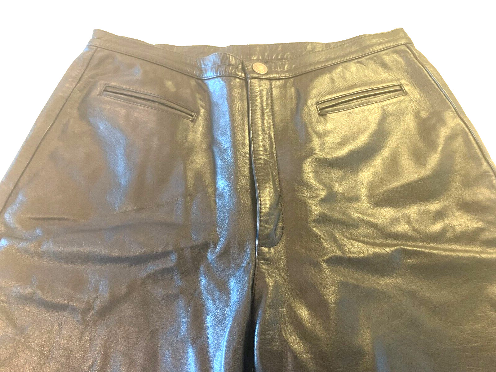 VTG HANDMADE Black Pants 100% Genuine Leather Front Zipper Pockets Argentina