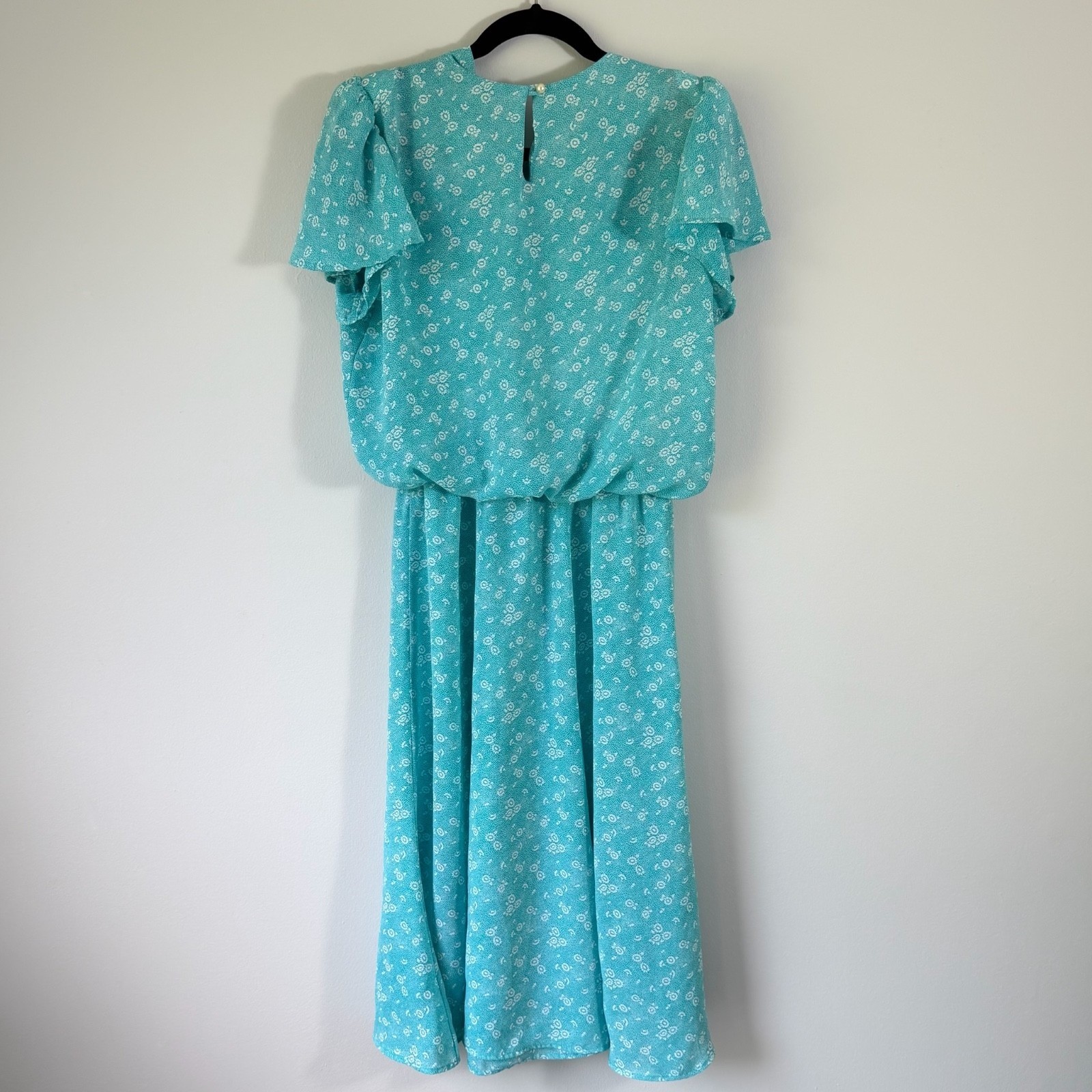 Vintage 80s Midi Dress Carriage Court Aqua Prairie Lace Collar Cottagecore S/M