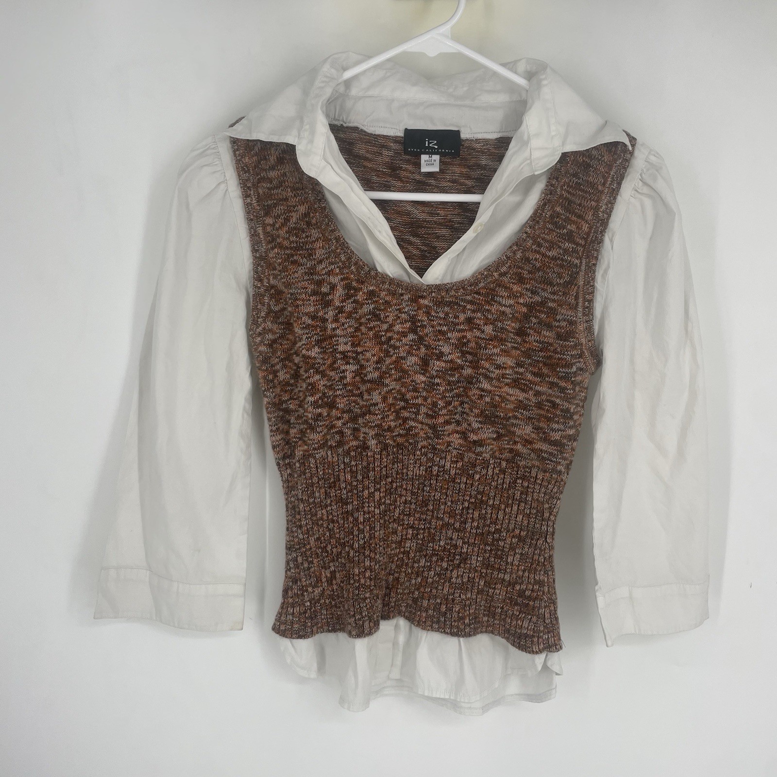 Vintage Y2K IZ Byer California Medium Knit Vest Shirt Layer Preppy Academia
