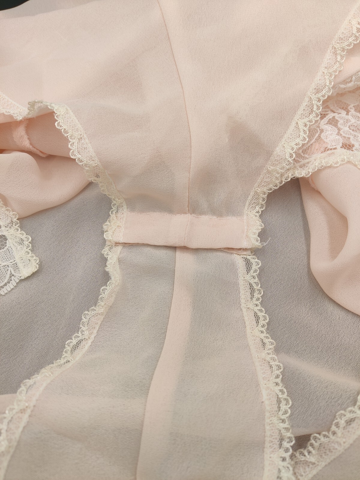 Vintage Peachy Pink Lace Chiffon Teddy Bodysuit Romper Size 2X Snap Bottom EVC
