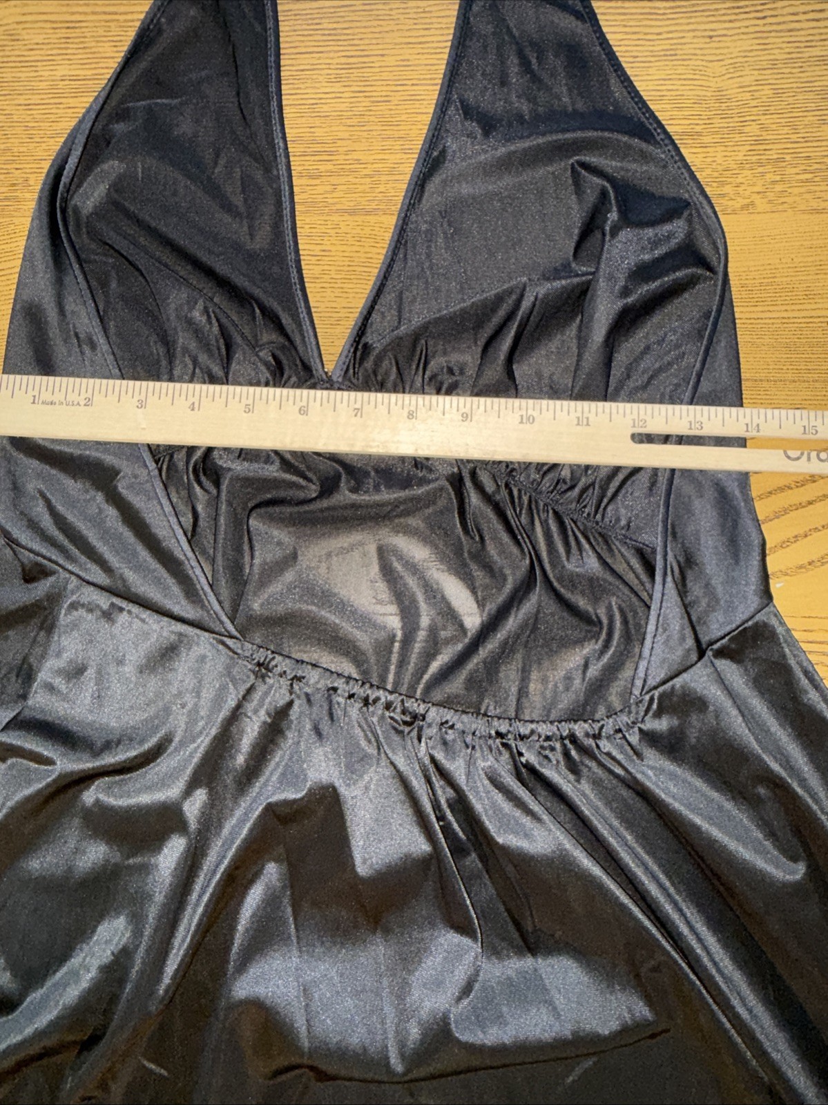 Vintage 70s JCPenney Gaymode Black Satin Maxi Halter Nightgown Sz 36 EUC Sexy
