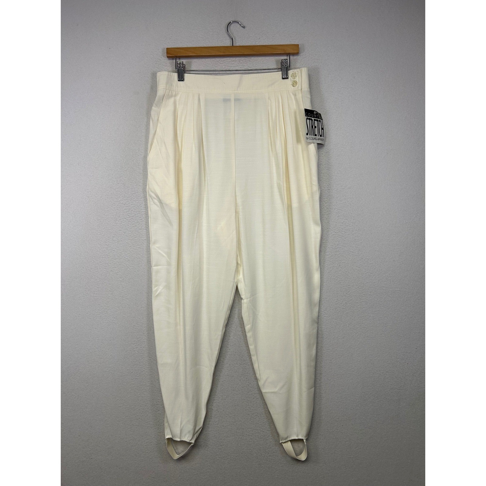 Vintage 80s Counterparts Womens 18 Cream Pleated High Waist Stirrup Pants NEW