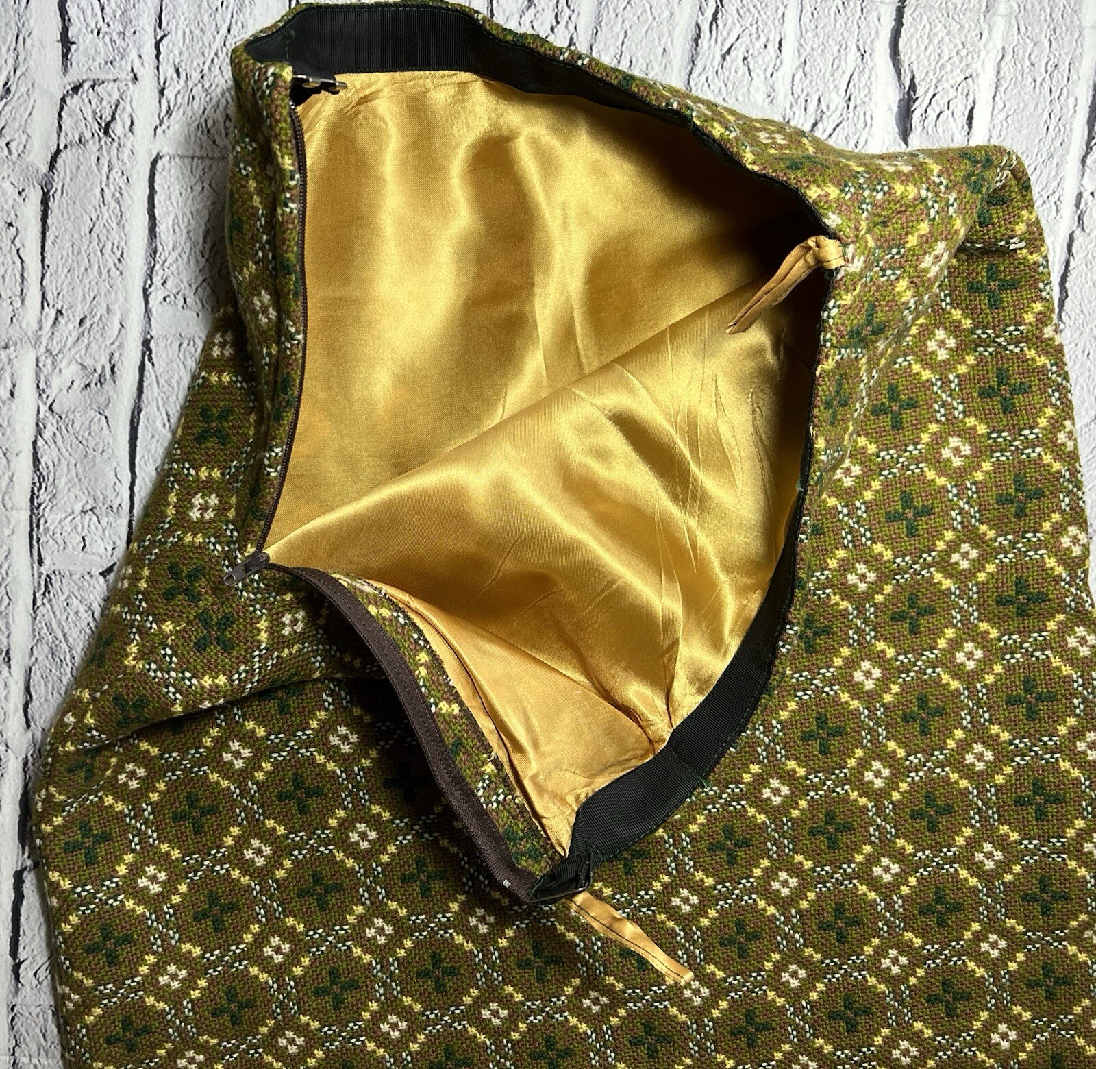 Vintage Welsh Gwydir Garments Pure New Wool/Suede 2pc Skirt Vest Top 34 Small