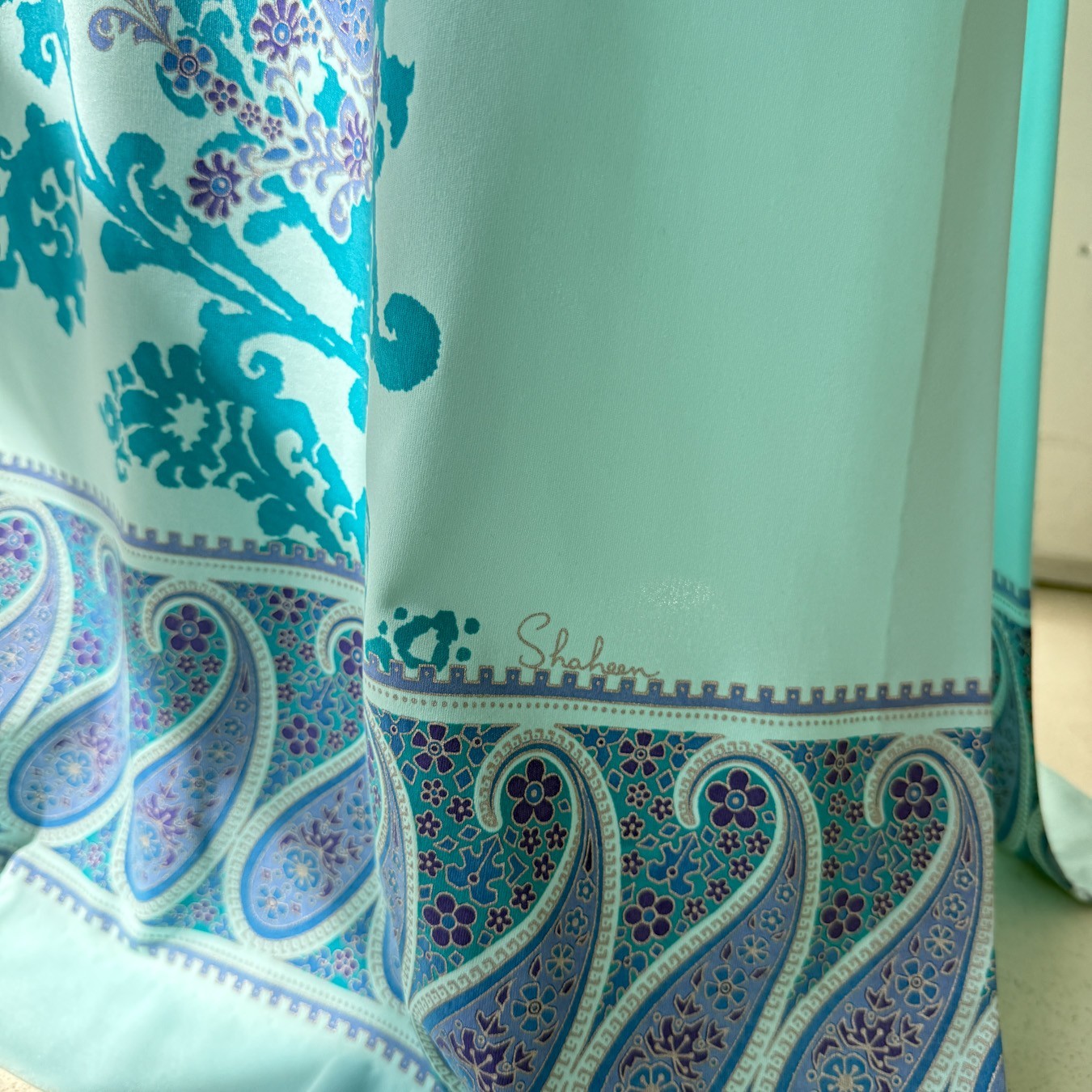 VTG 60s 70s Alfred Shaheen Aqua Blue Maxi Dress Sheer Balloon Sleeves L Hawaiian