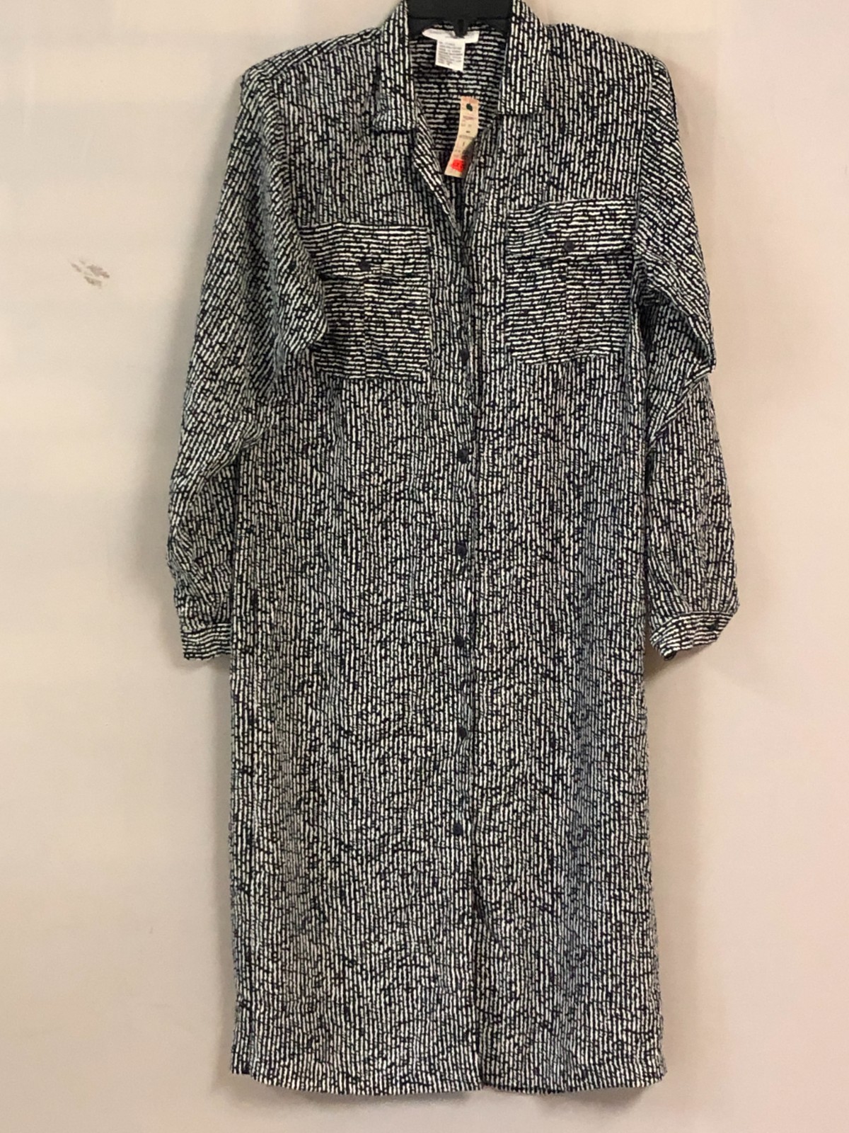 Vtg Samantha Stevens Size 8 Shirt Dress Black & White Abstract Wavy Stripes Belt