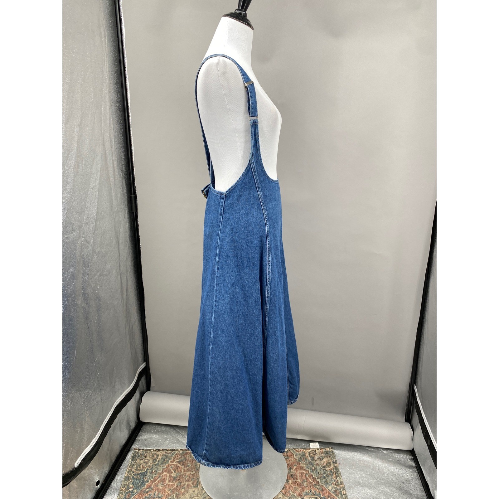 Forenza Denim Pinafore Suspender Skirt Dress Womens 14 Vtg 90s Overall Midi Bibs