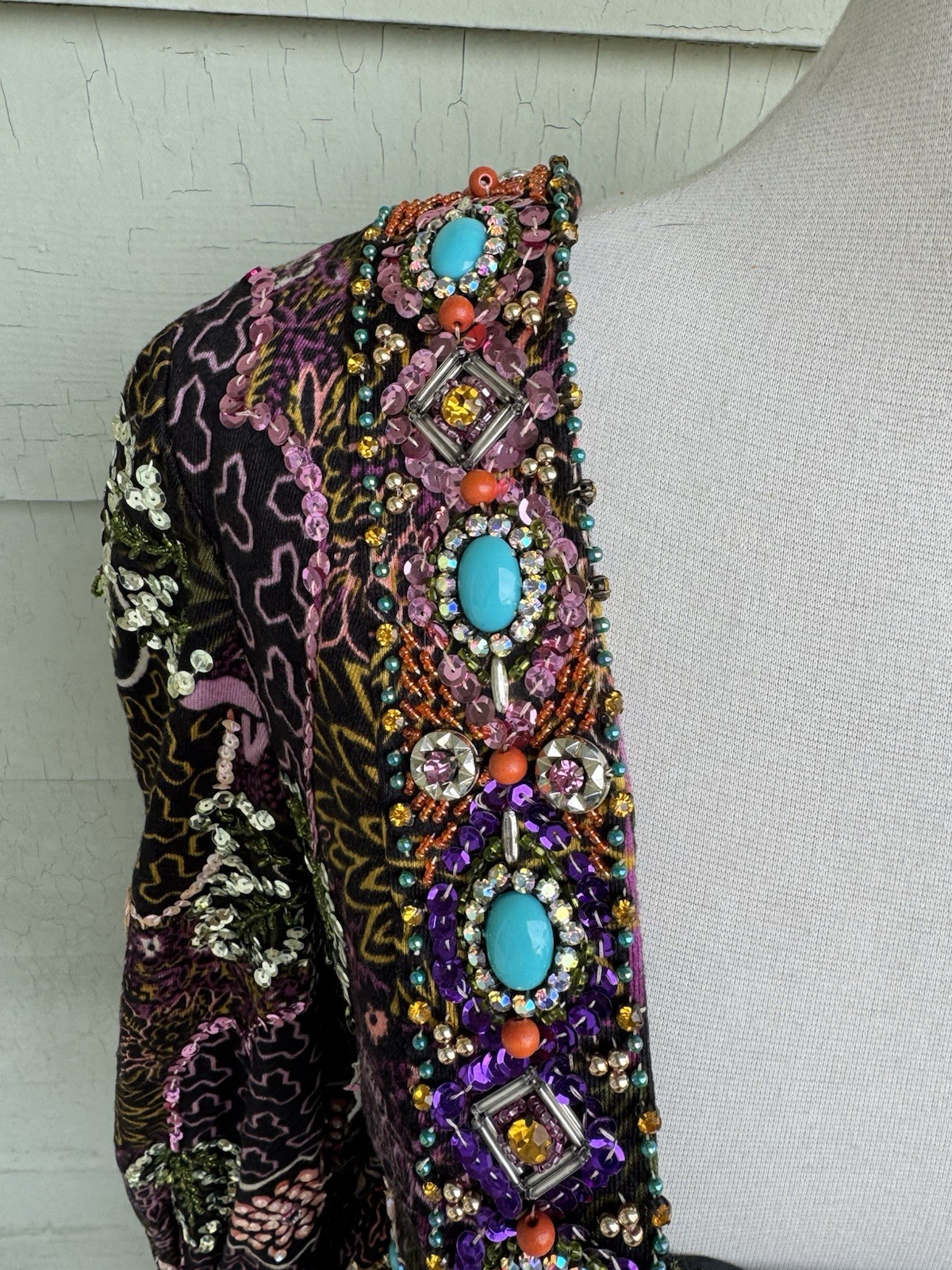 70’s Valentina Ltd Embellished Maxi Dress 12 Boho Sequin Jewels Hostess Gown 28”