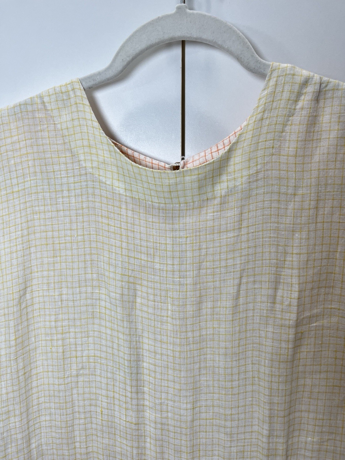 Vintage Cotton Gingham Fabric Orange & Yellow Checkers Pleated Full Skirt Dress