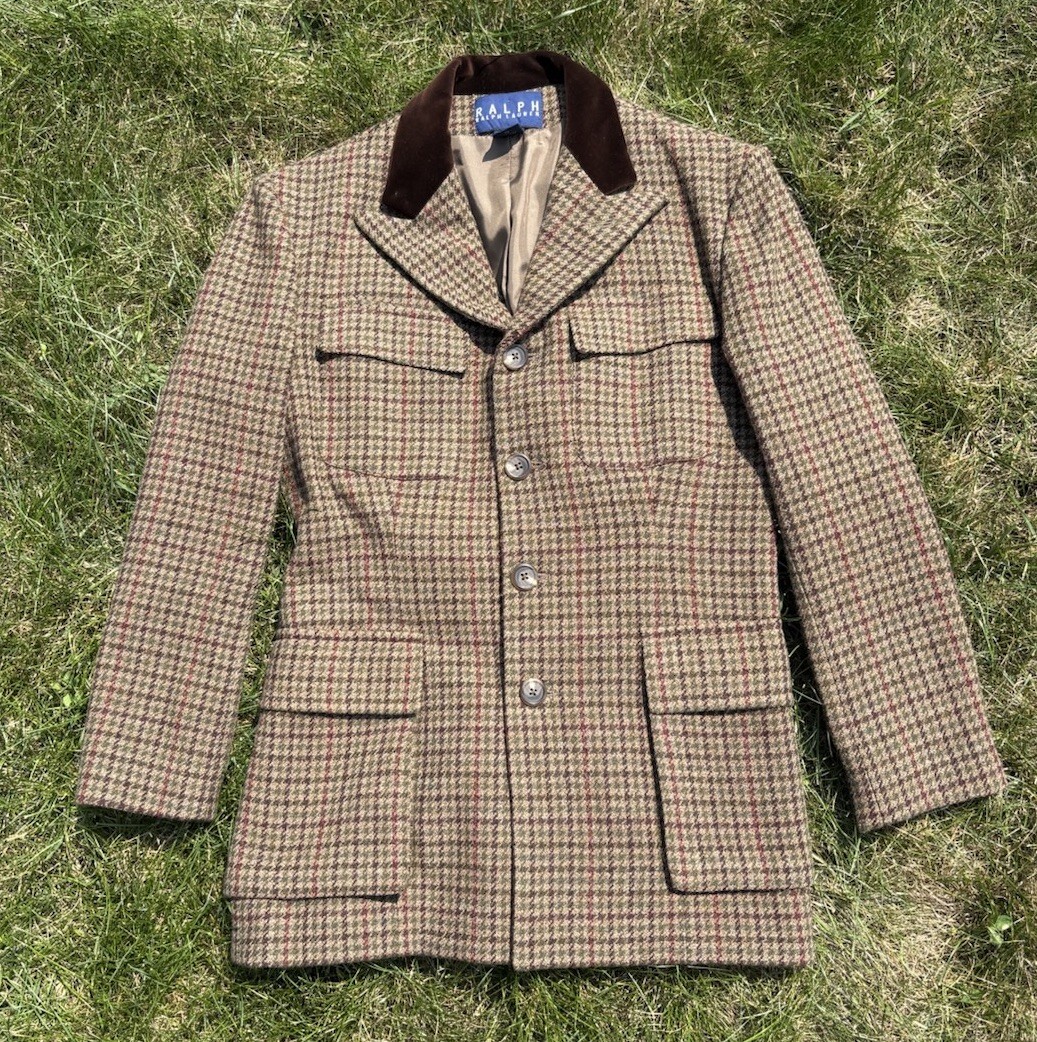 Vintage Ralph Lauren Womens Brown Plaid Wool Tweed Blazer/Jacket • Size 8