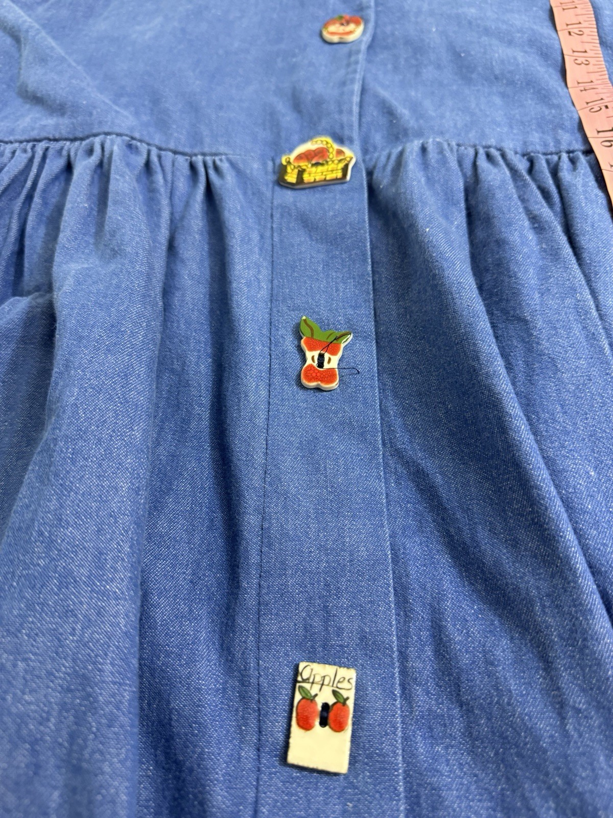 Vintage Dogwood lane Denim dress Sz Medium Fruit Bottons