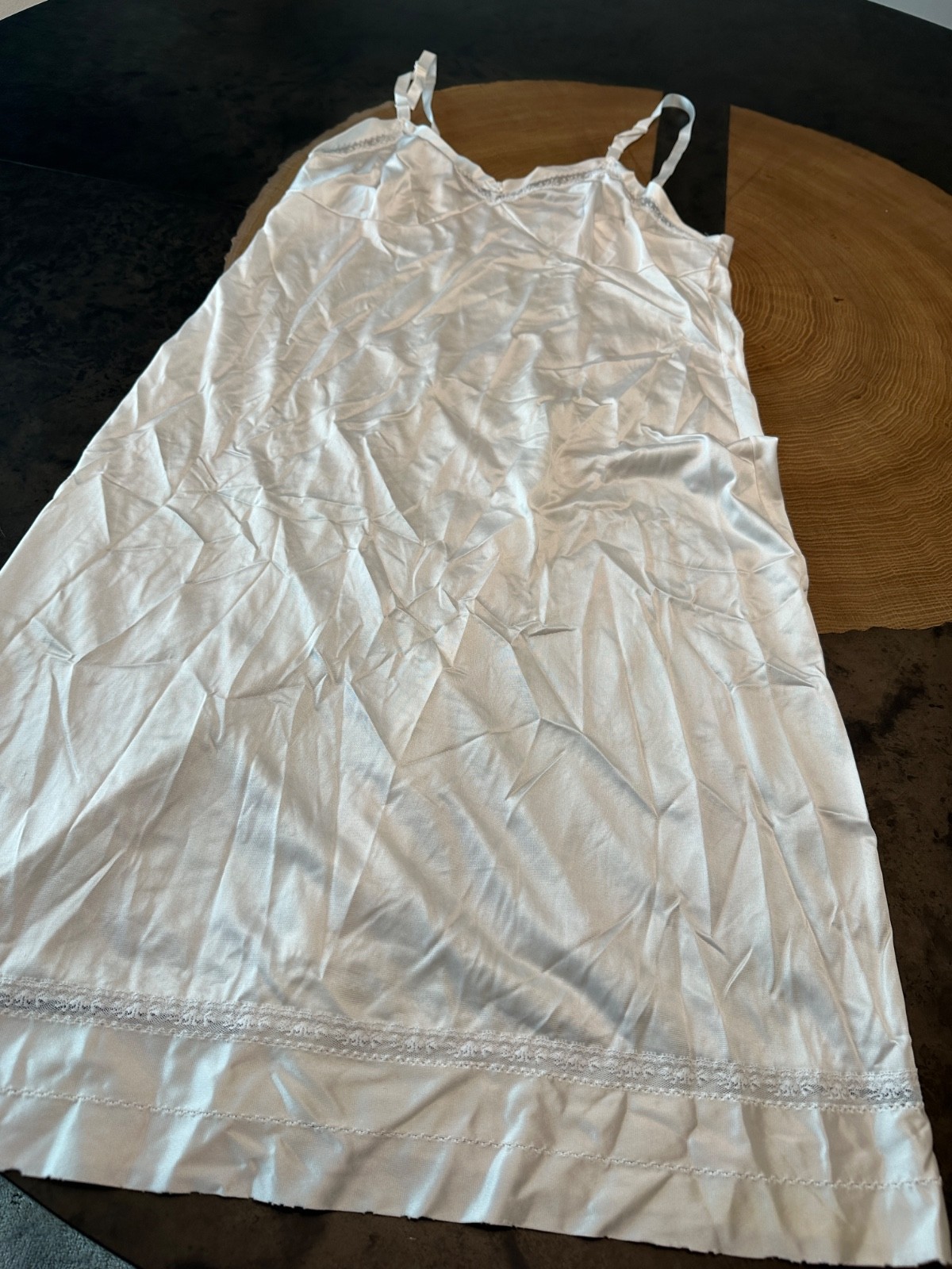 VTG LORRAINE 100% ANTRON NYLON LACE SLIP DRESS WOMENS 38 SZ S TALL USA MADE