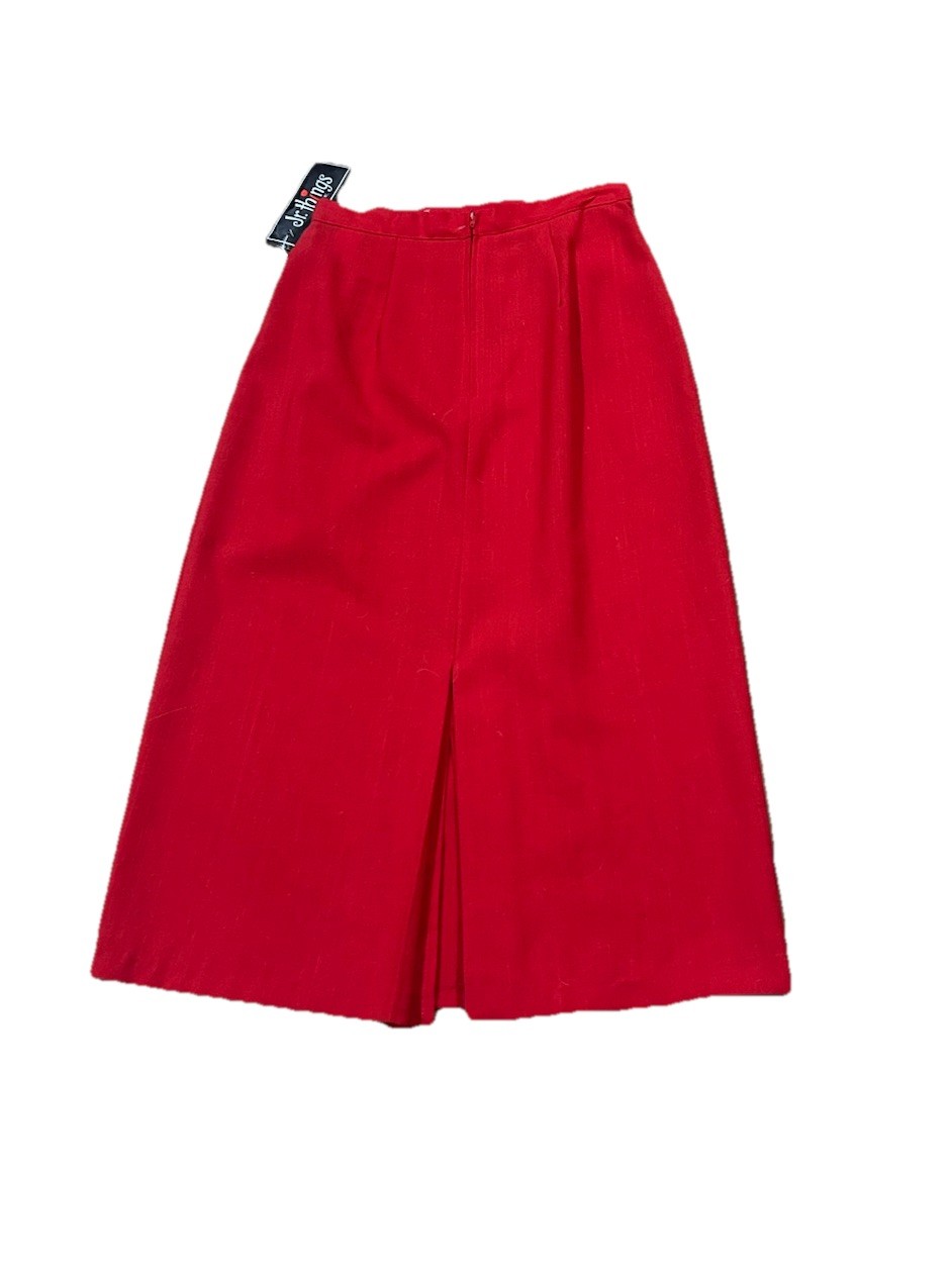 Vintage Cherry Red Midi Skirt NWT Deadstock USA Made High Waist Rockabilly XS