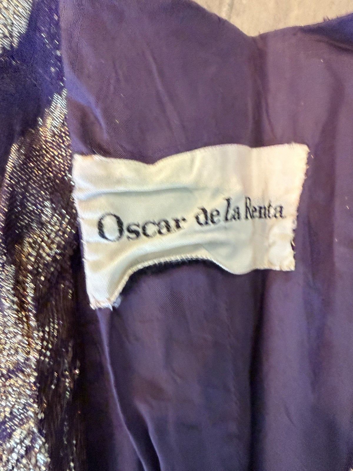Vintage Oscar De La Renta Boutique Metallic Maxi Dress Purple Gold Floral Small