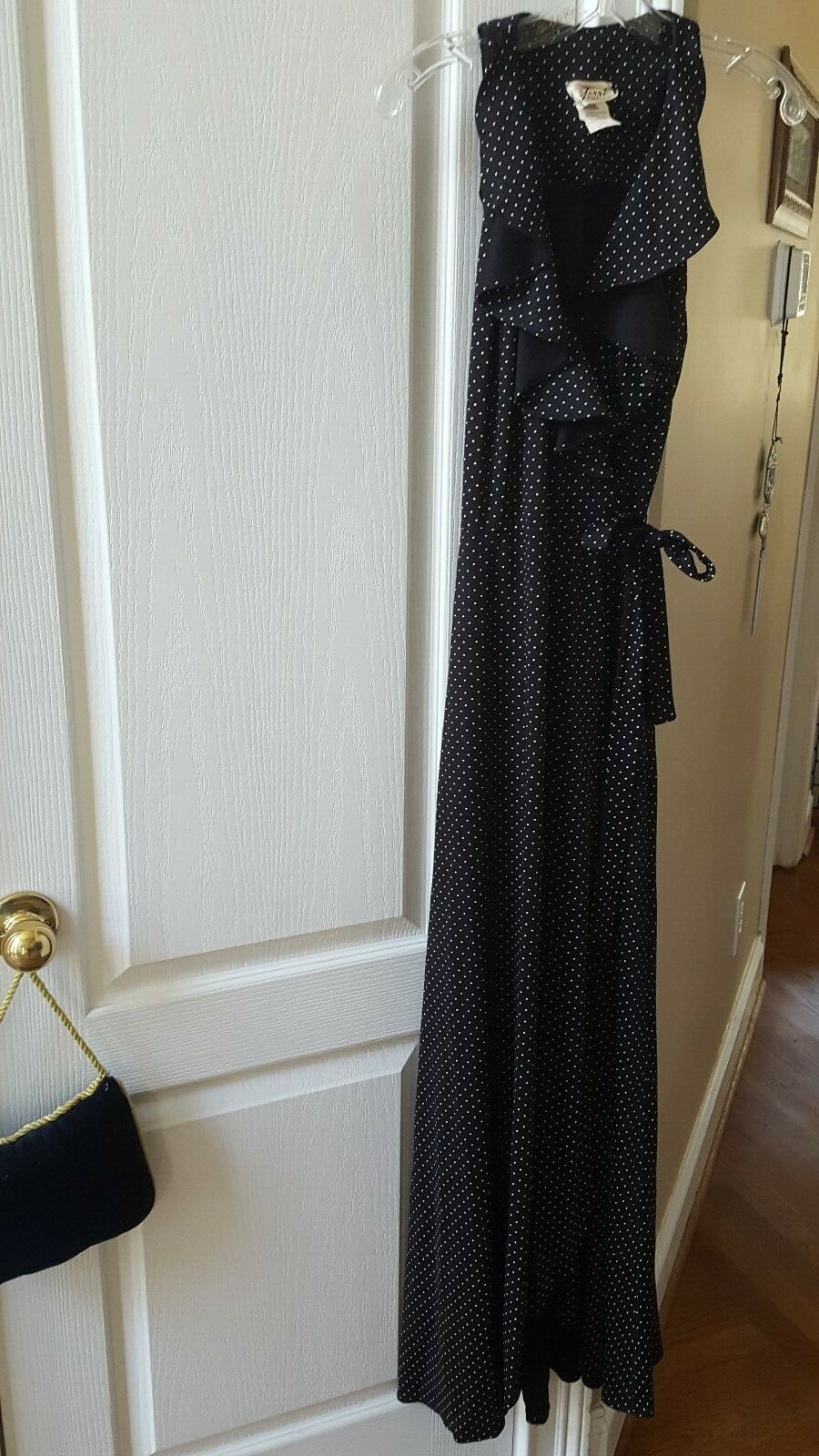 Vtg Terri Juniors California Simply Elegant Black Polka dot Wrap Around Dress