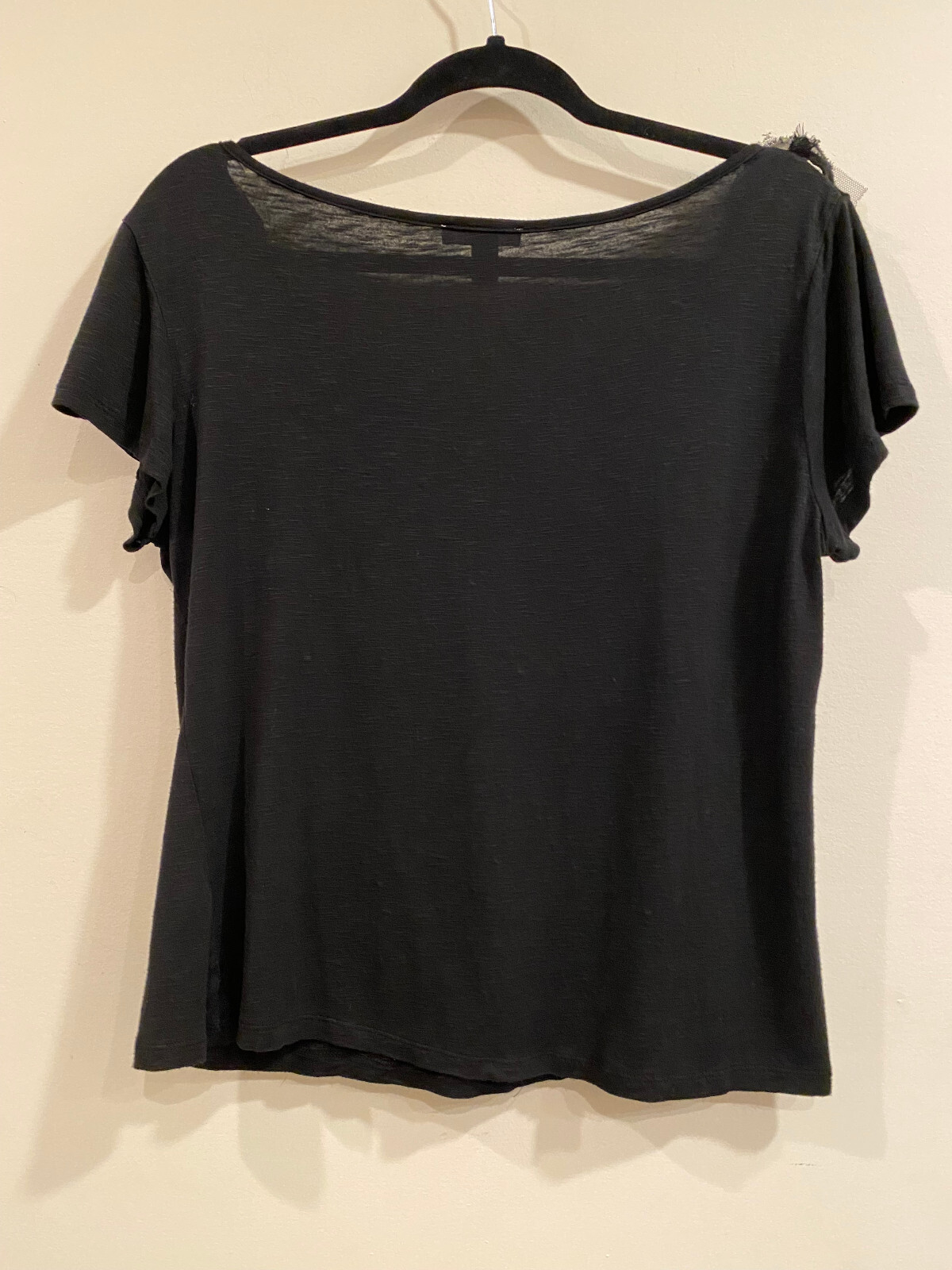 Vintage Forever Fashion Black Polyester & Spandex Top w/Black Rose Decoration -L