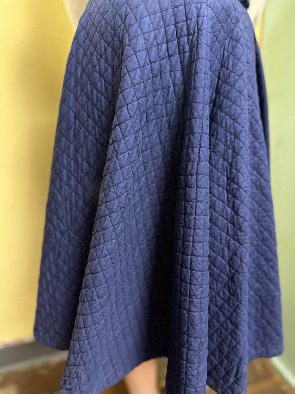 Vintage 50s Navy Rayon Quilted Rockabilly SWING Full 110″ Sweep Circle Skirt XXS