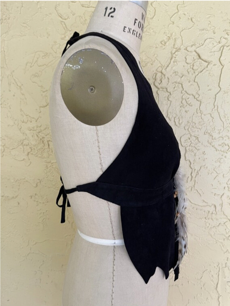 Vintage Halter Top Black Leather Bead Boho Biker Hippie Motorcycle Rock n Roll