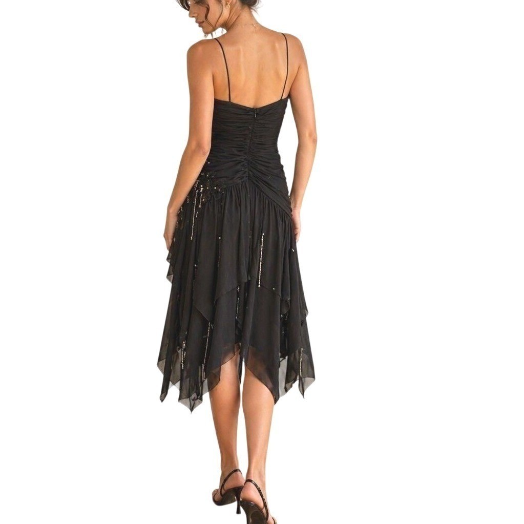 Vintage Elitra Casadei Black Ruched Beaded Sequin Cocktail Dress Sz 8 Hong Kong
